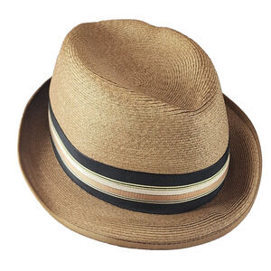Wormser Men's Straw Fedora 7-1/8 Tan Fine Braid Banded